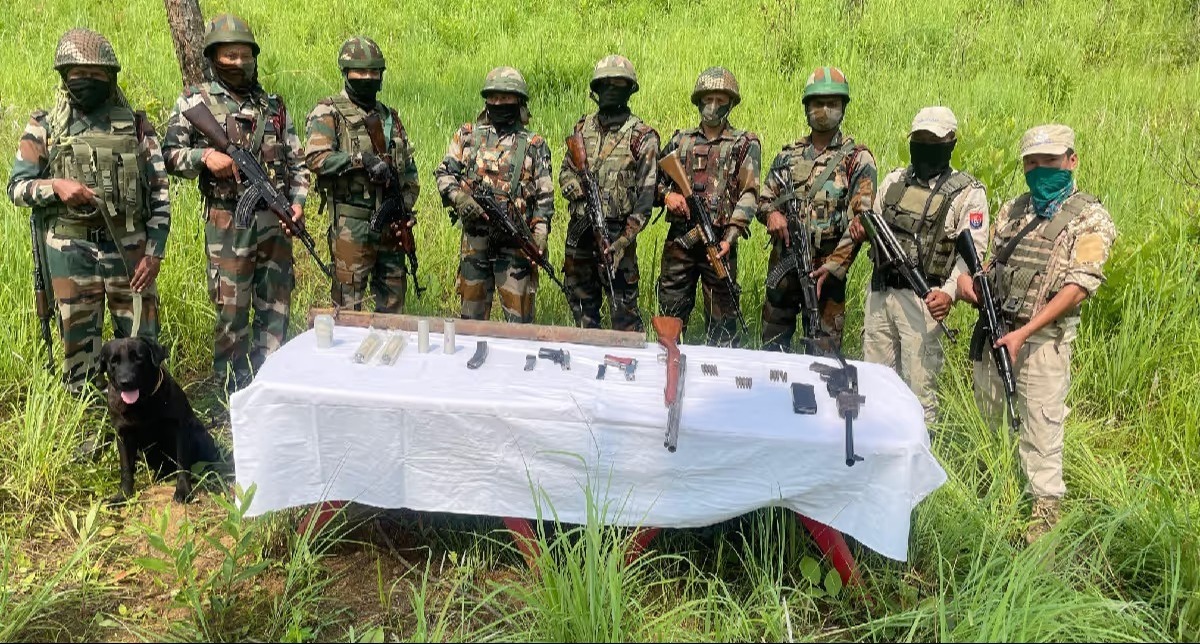 Ammunition and weapons discovered in the Kakching district of Manipur