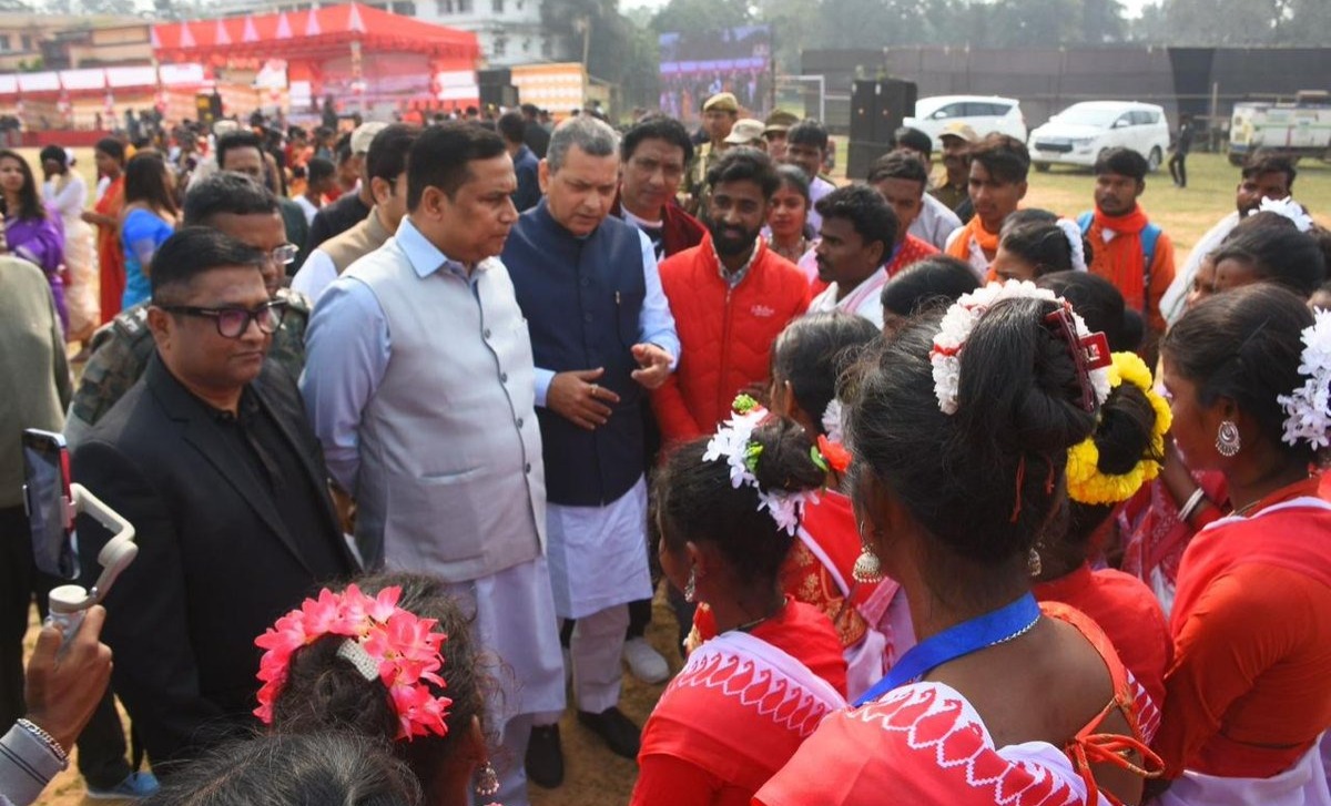 Assam Minister Jayanta Mallabaruah participates in the Jhumoir Dance Camp in Silchar