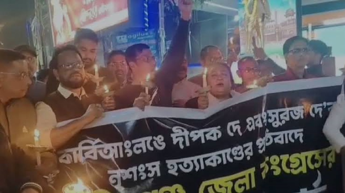 Sribhumi Congress holds candlelight march over k*lling of Bengali youth in Karbi Anglong